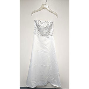 Jessica McClintock Strapless White Long Size 6 Wedding Gown Embroidered STAINS
